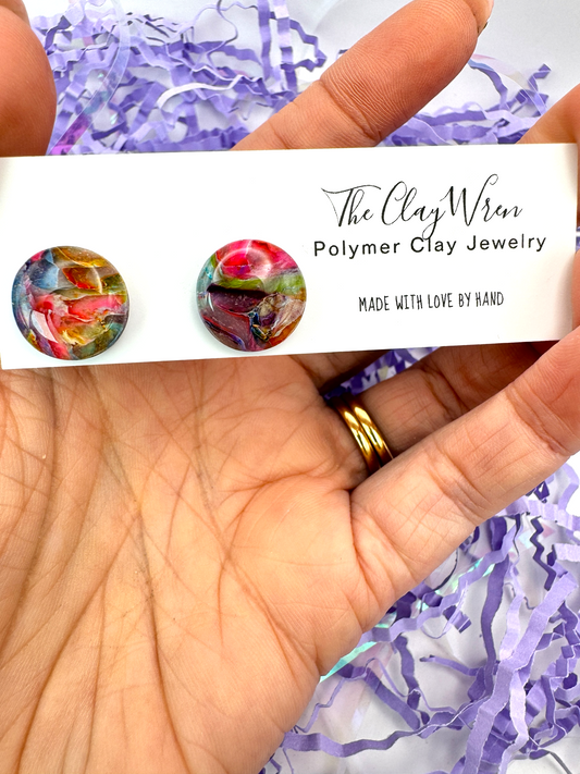 Rainbow Marble Studs- Large