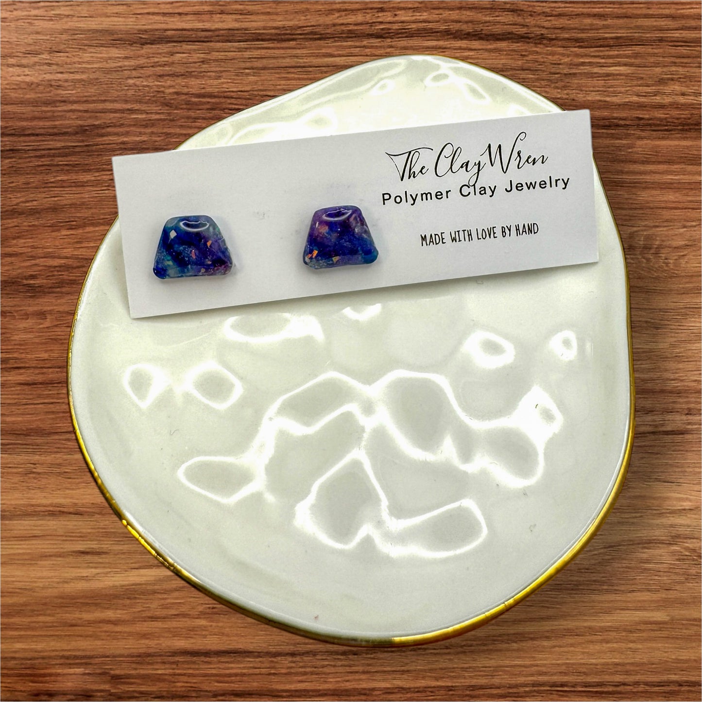Faux blue and purple opal studs (trapezoid)