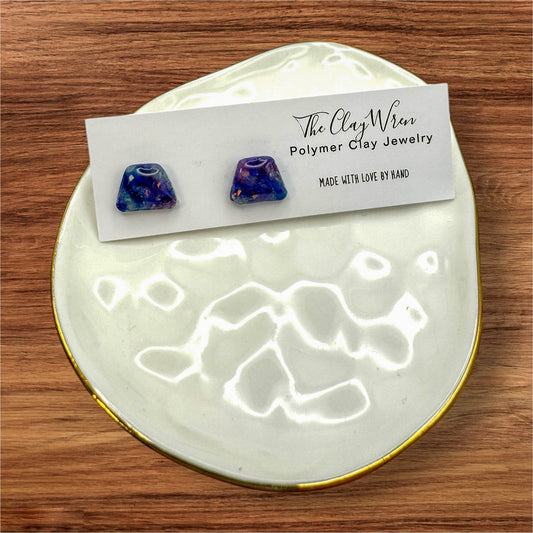 Faux blue and purple opal studs (trapezoid)
