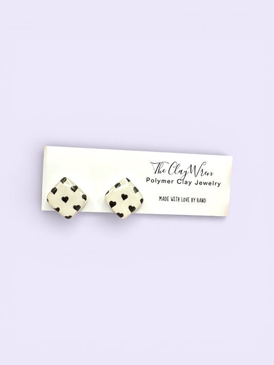Black & White Hearts- Large Studs