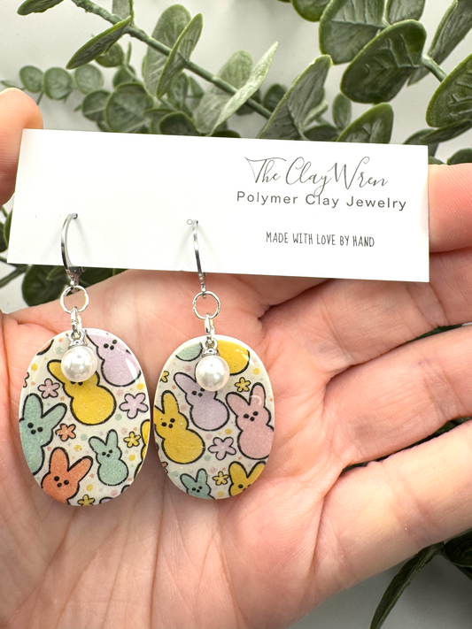 Spring Bunny Oval Huggies-with pearl charm