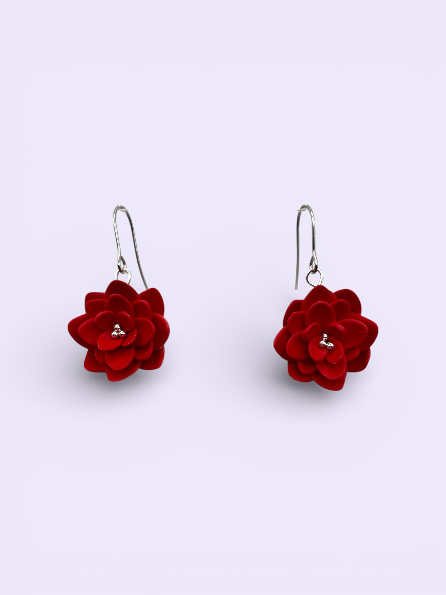 Hand Sculpted Flower Dangle- Red