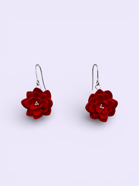 Hand Sculpted Flower Dangle- Red
