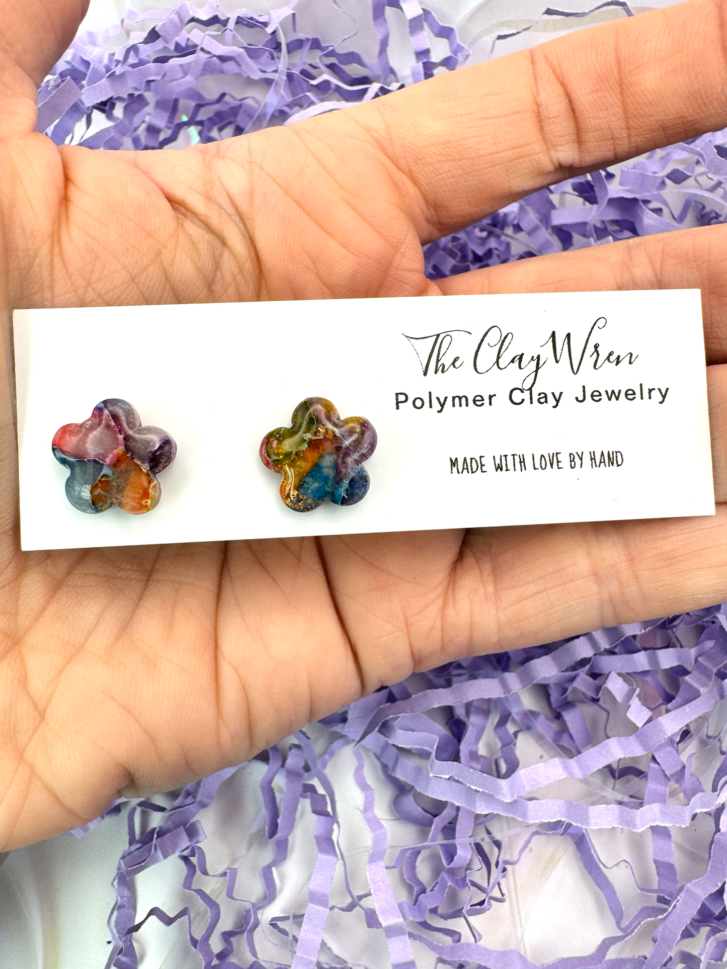 Rainbow Marble Studs- Flowers