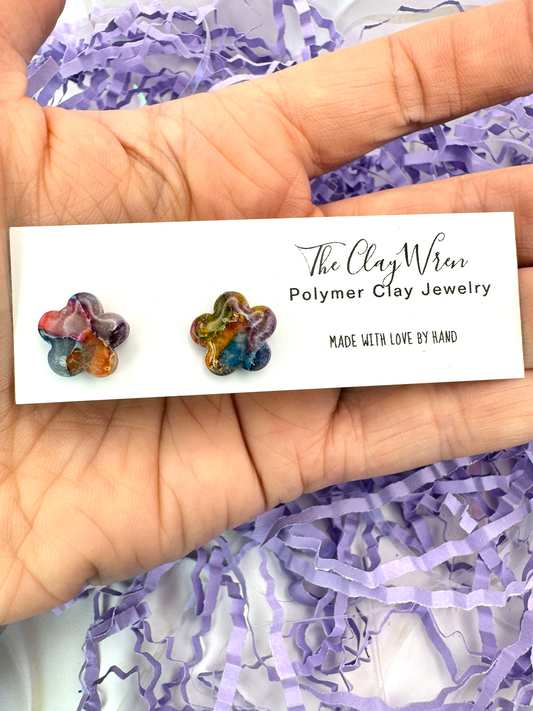 Rainbow Marble Studs- Flowers