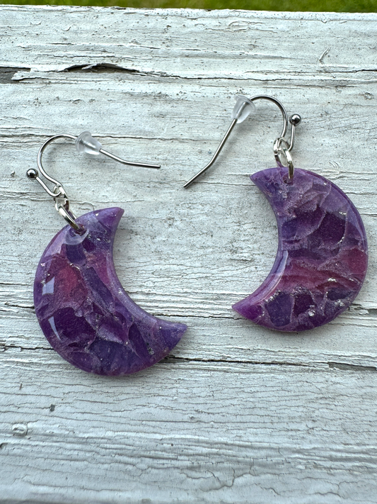 Purple Translucent Moon Dangles