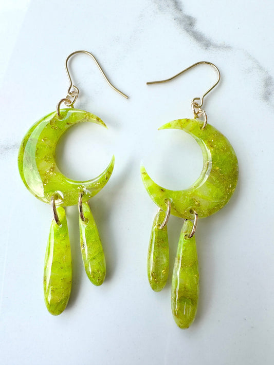 Peridot Inspired Moon Dangles