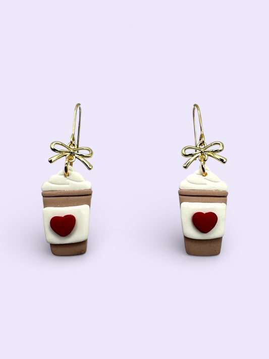 VDay Latte with Bow Charm- Gold Hooks (Stainless Steel)