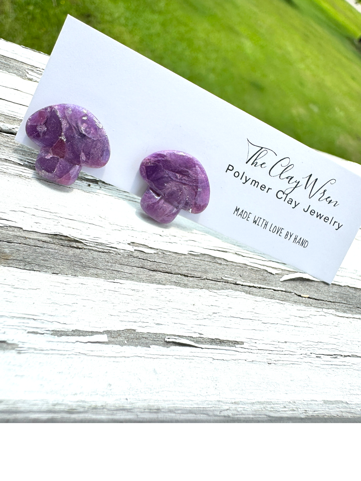 Purple Marble Studs- Mushrooms