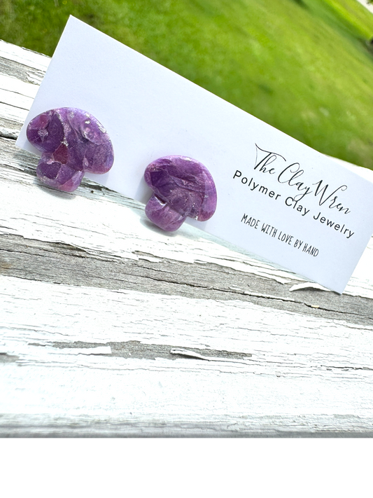 Purple Marble Studs- Mushrooms