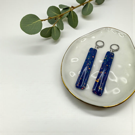 Faux blue and purple opal dangles