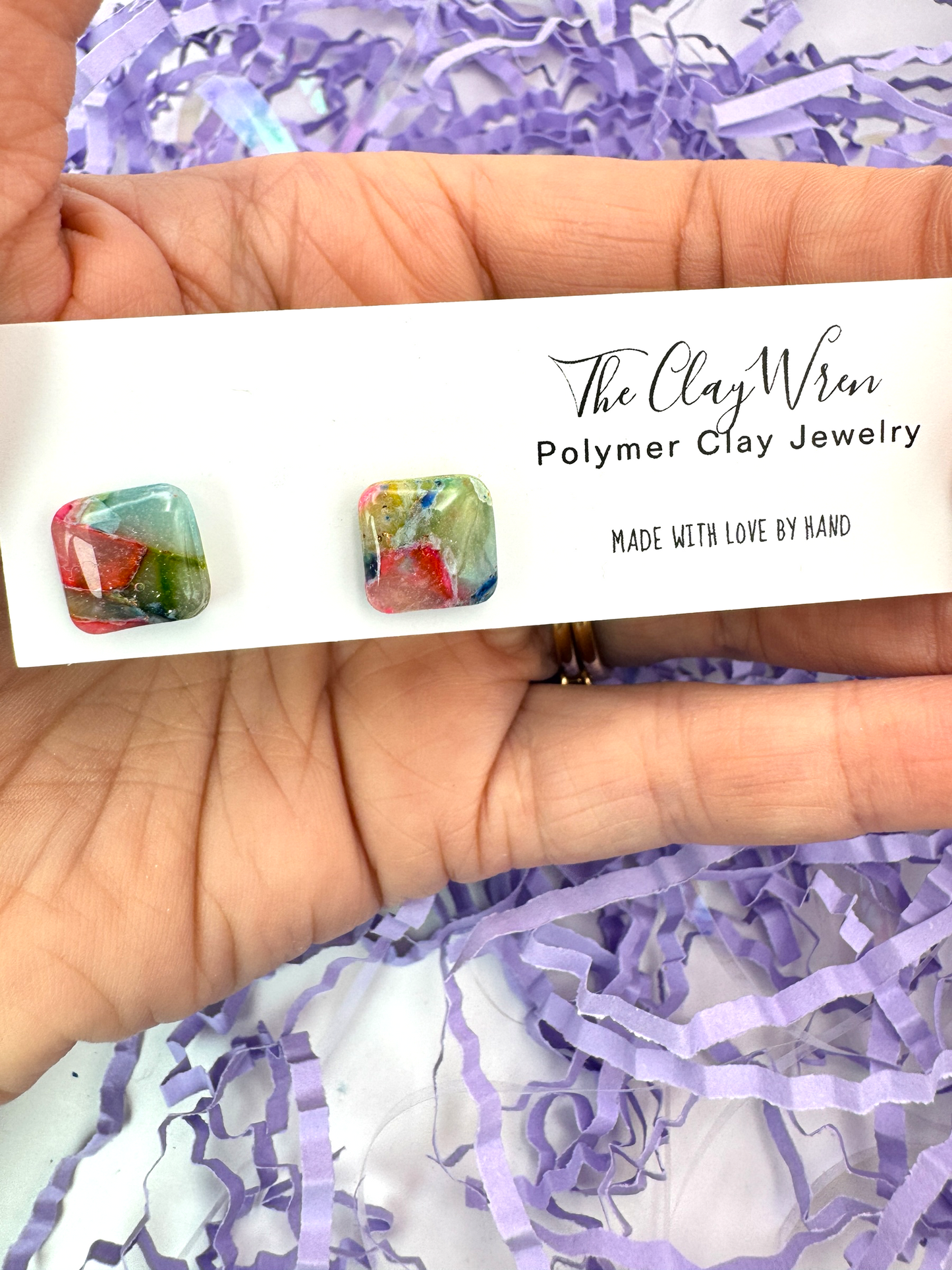 Rainbow Marble Studs- Squares