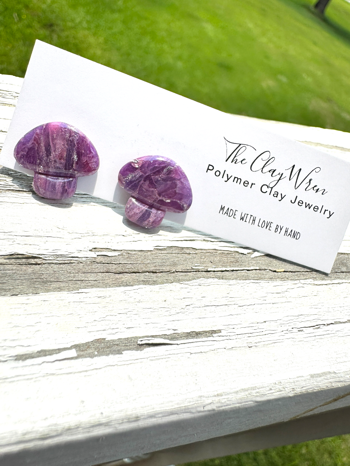 Purple Marble Studs- Mushrooms