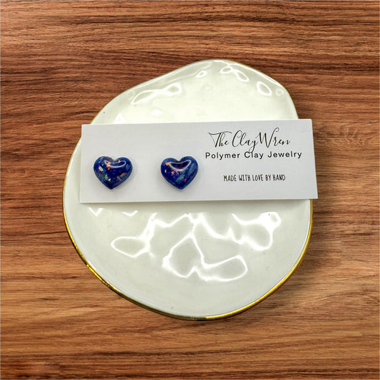 Faux blue and purple opal studs (hearts)