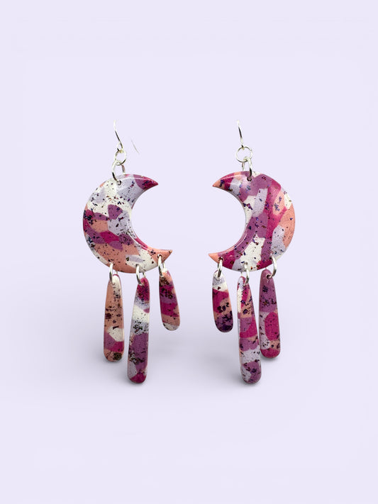 Multicolor Moon Drop Dangles- Silver Hooks (Stainless Steel)