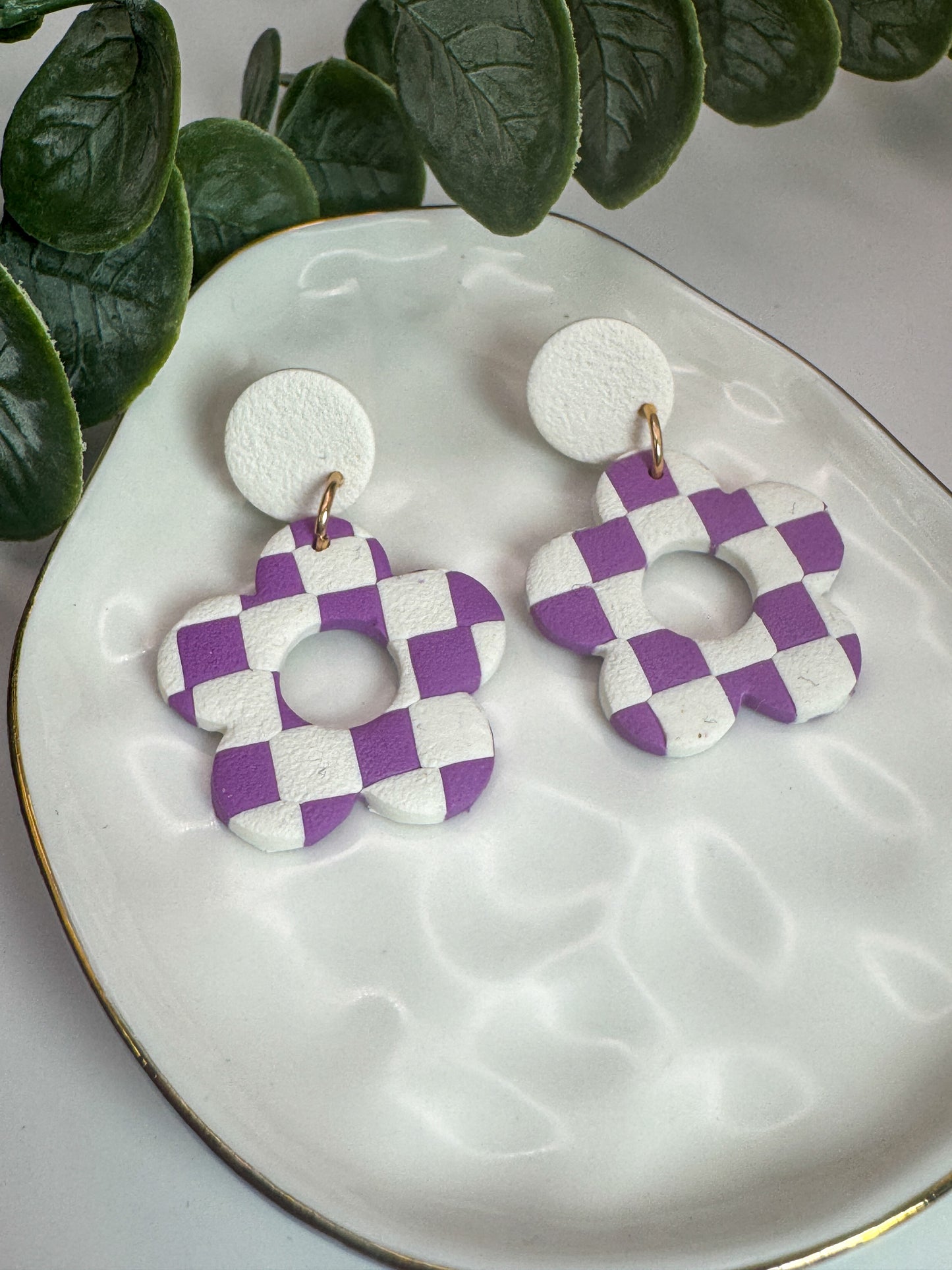 Purple & White Checkered Flower Dangels