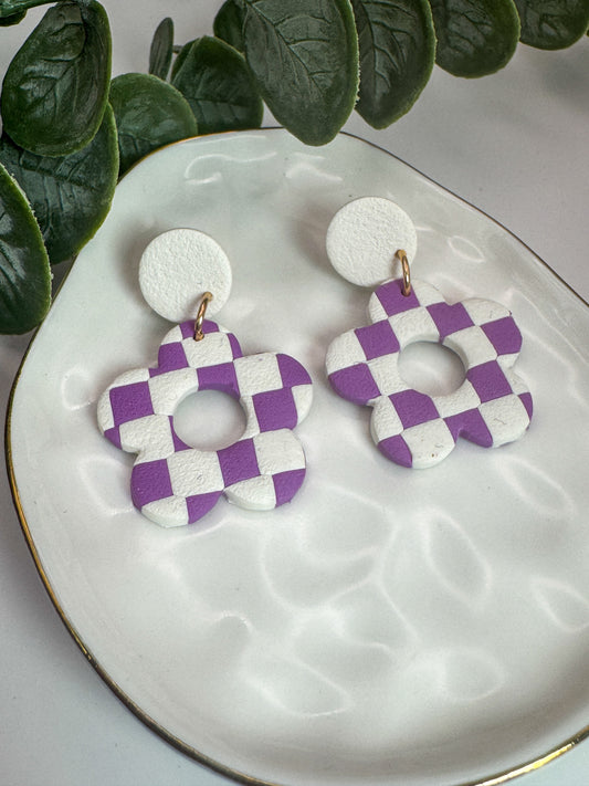 Purple & White Checkered Flower Dangels