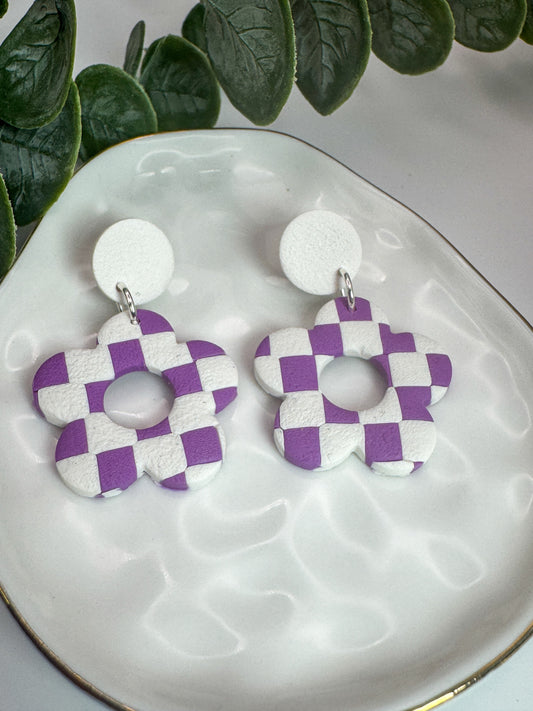 Purple & White Checkered Flower Dangels