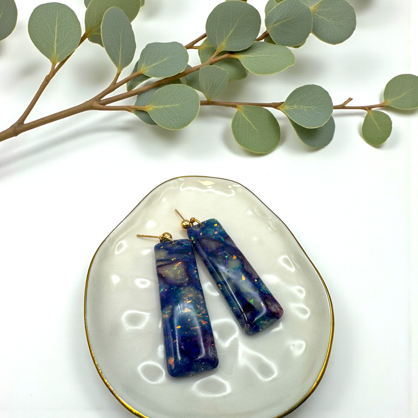 Faux blue and purple opal dangles