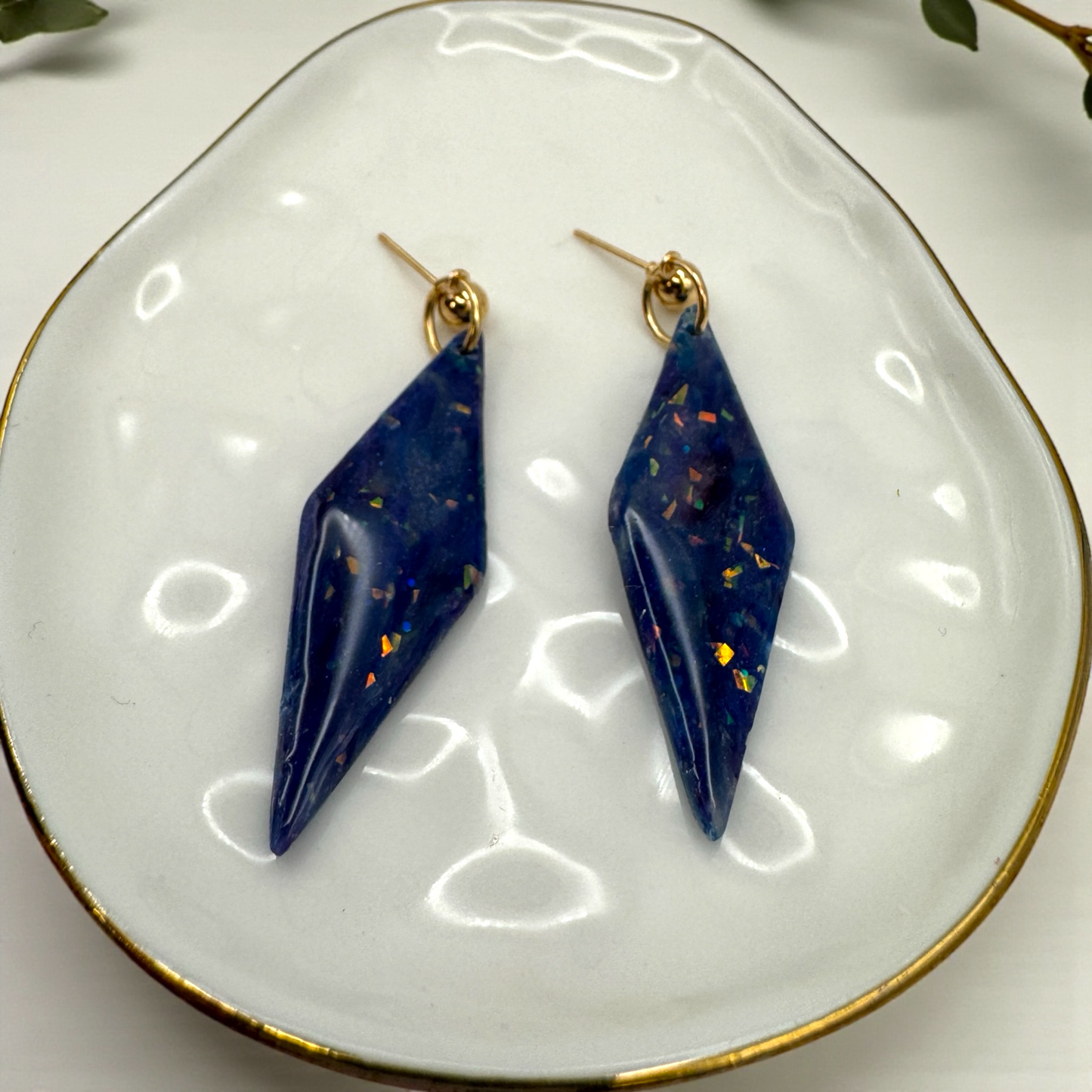 Faux blue and purple opal dangles