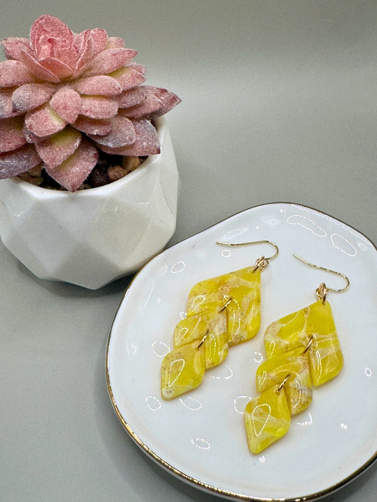 Faux stone Yellow Dangles