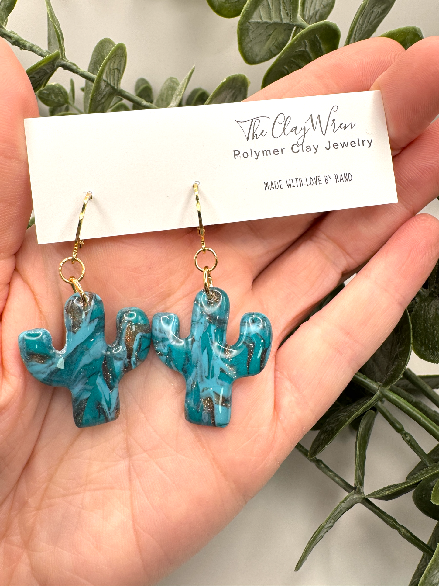 Faux Turquoise Dangles- Cactus