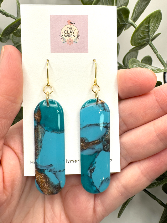 Large Faux Turquoise Dangles- Elongated Ovals
