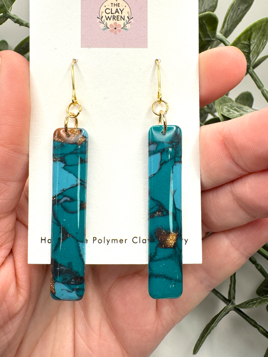 Faux Turquoise Dangles- Narrow Rectangles