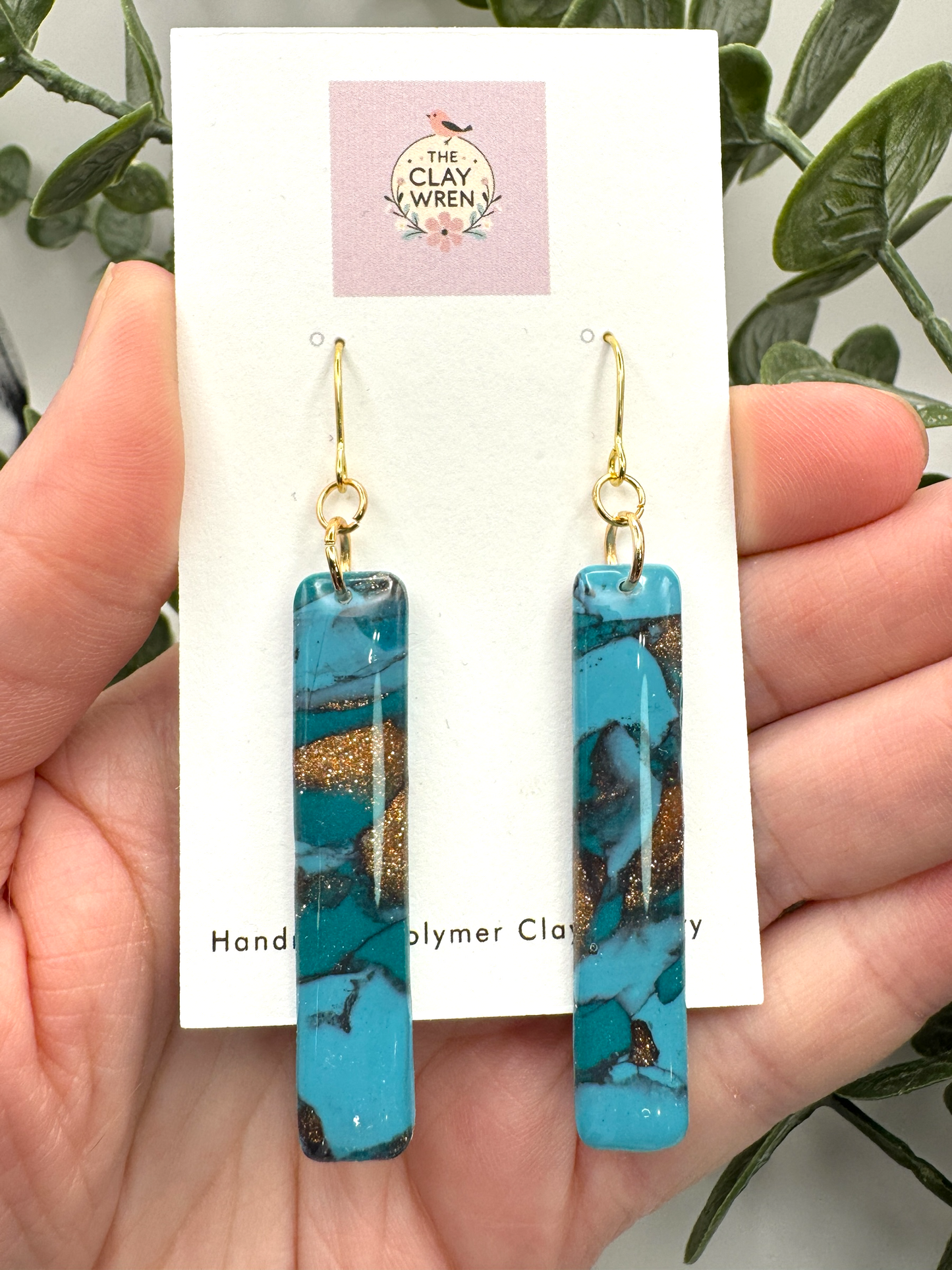 Faux Turquoise Dangles- Narrow Rectangles