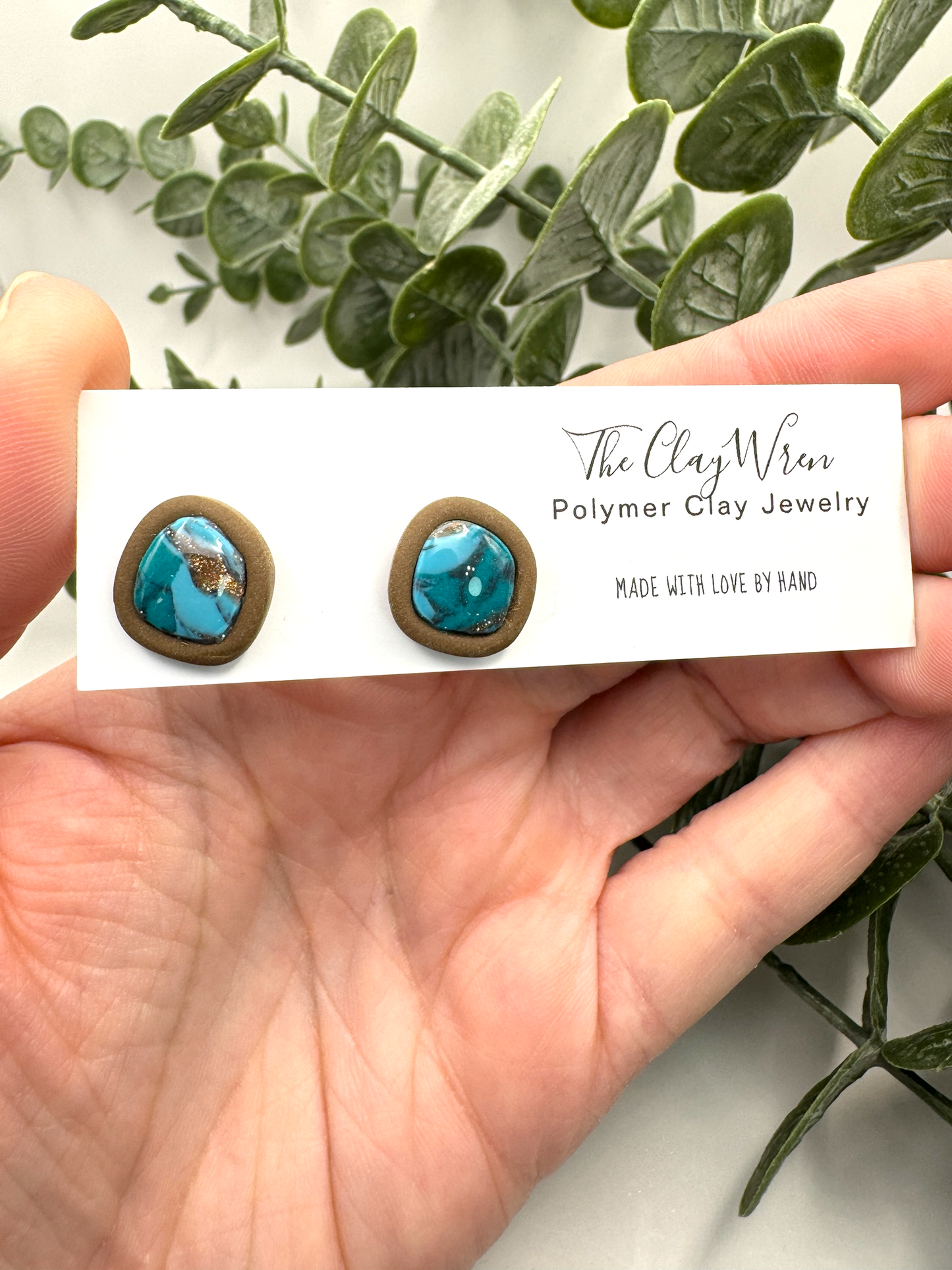 Faux Turquoise Bezel Studs-  Organic Circles