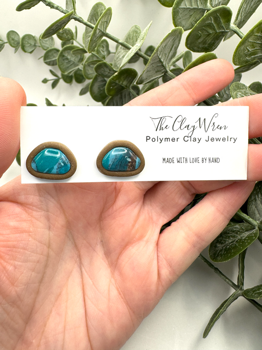 Faux Turquoise Bezel Studs- Rounded Trapezoid