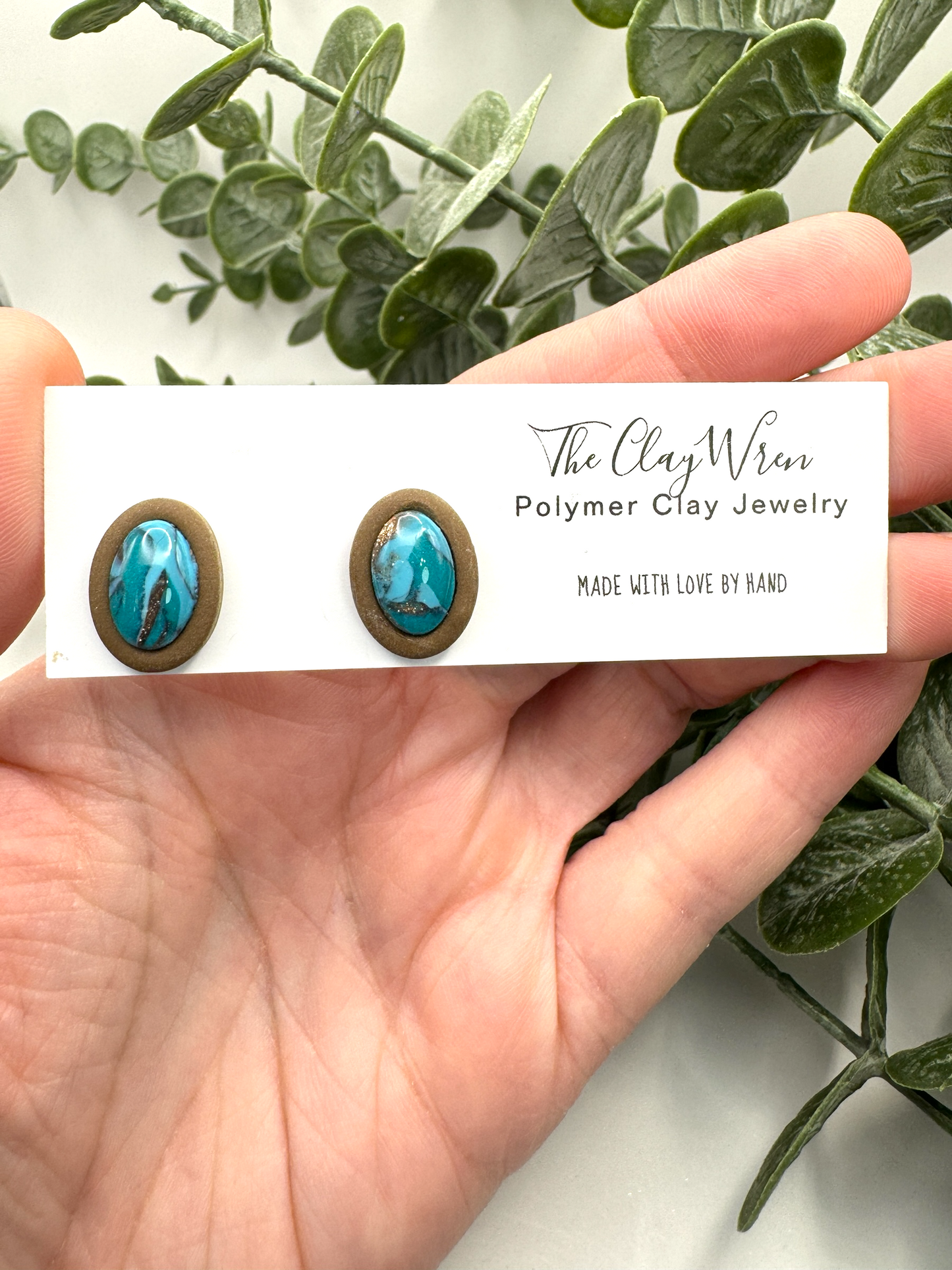 Faux Turquoise Bezel Studs- Ovals
