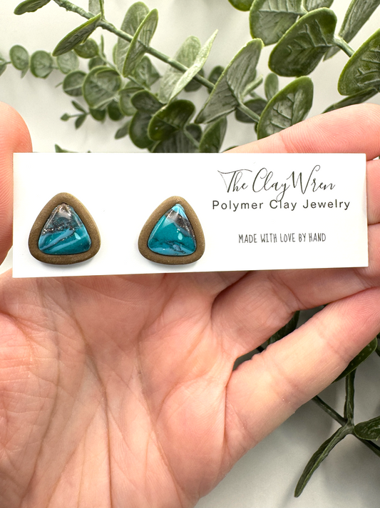 Faux Turquoise Bezel Studs- Triangles