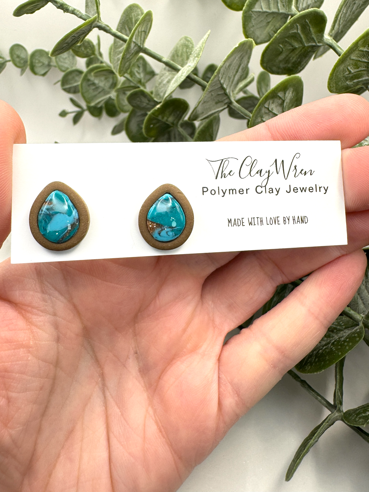 Faux Turquoise Bezel Studs- Tear Drop